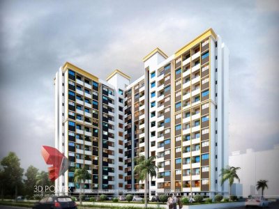 3d-high-rise-apartment day-view-realistic-Auroville-3d- exterior- rendering-3d-walkthrough-services